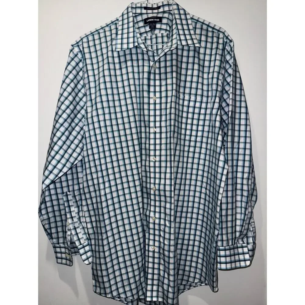 Lands' End Men’s Size-XXL Supima Cotton Plaid Dress Shirt Traditional Fit - Picture 2 of 8